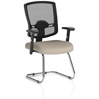 Portland Cantilever Mesh Back Visitor Chair, Height Adjustable Arms, Quest Salt