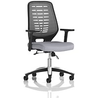 Relay Silver Mesh Back Task Operator Chair, Height Adjustable Arms, Quest Shell