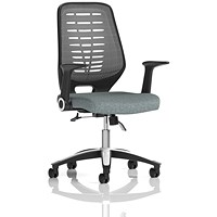 Relay Silver Mesh Back Task Operator Chair, Folding Arms, Rivet Tensile