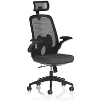 Sigma Executive Mesh Back Chair With Headrest, Folding Arms, Quest Mussel