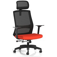 Ventra Mesh Back Task Operator Chair With Headrest, Height Adjustable Arms, Tabasco Orange
