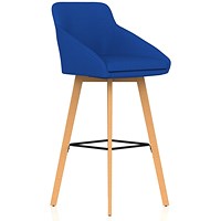 Carmen Wooden Leg High Stool Bespoke Stevia Blue Fabric