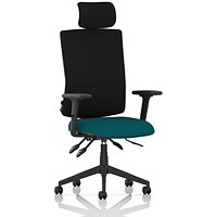 Orlena High Black Back Task Operator Chair, Headrest, Height Adjustable Arms, Maringa Teal