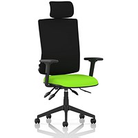 Orlena High Black Back Task Operator Chair, Headrest, Height Adjustable Arms, Myrrh Green