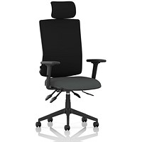 Orlena High Black Back Task Operator Chair, Headrest, Height Adjustable Arms, Quest Mussel
