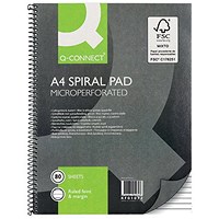 Q-Connect Wirebound Pad, A4, Ruled Feint & Perforated, 160 Pages, Grey, Pack of 5