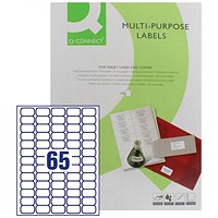 Q-Connect Multi-Purpose Label, 65 per Sheet, 38.1x21.2mm, White, 6500 Labels