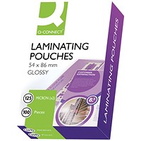 Q-Connect 54x86mm Laminating Pouches, 250 Microns, Glossy, Pack of 100
