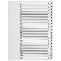 Q-Connect Plastic Index Dividers, A-Z, Clear Tabs, A4, White