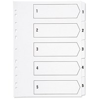 Q-Connect Plastic Index Dividers, 1-5, Clear Tabs, A4, White