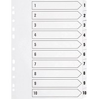 Q-Connect Plastic Index Dividers, 1-10, Clear Tabs, A4, White
