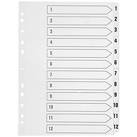 Q-Connect Plastic Index Dividers, 1-12, Clear Tabs, A4, White