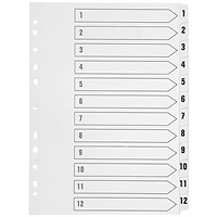 Q-Connect Plastic Index Dividers, 1-12, Clear Tabs, A4, White Q-Connect Plastic Index Dividers, 1-12, Clear Tabs, A4, White