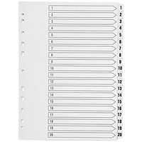 Q-Connect Plastic Index Dividers, 1-20, Clear Tabs, A4, White