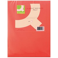 Q-Connect A4 Coloured Paper, Bright Red, 80gsm, Ream (500 Sheets)