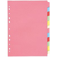 Q-Connect Subject Dividers, 12-Part, Blank Multicolour Tabs, A4, Multicolour