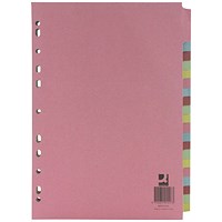 Q-Connect Subject Dividers, 20-Part, Blank Multicolour Tabs, A4, Multicolour