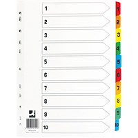 Q-Connect Reinforced Board Index Dividers, 1-10, Multicolour Tabs, A4, White Q-Connect Reinforced Board Index Dividers, 1-10, Multicolour Tabs, A4, White