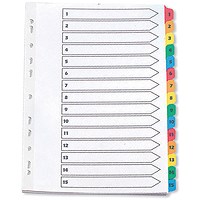 Q-Connect Reinforced Board Index Dividers, 1-15, Multicolour Tabs, A4, White