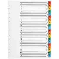 Q-Connect Reinforced Board Index Dividers, A-Z, Multicolour Tabs, A4, White