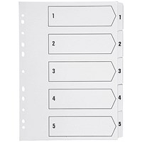 Q-Connect Reinforced Board Index Dividers, 1-5, Clear Tabs, A4, White