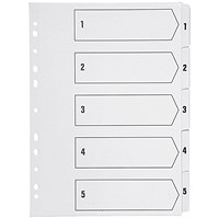 Q-Connect Reinforced Board Index Dividers, 1-5, Clear Tabs, A4, White