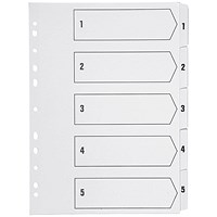 Q-Connect Index Dividers, 1-5, Clear Tabs, A4, White
