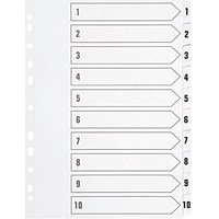 Q-Connect Reinforced Board Index Dividers, 1-10, Clear Tabs, A4, White