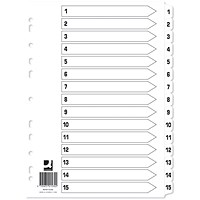 Q-Connect Index Dividers, 1-15, Clear Tabs, A4, White