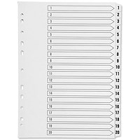 Q-Connect Index Dividers, 1-20, Clear Tabs, A4, White