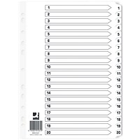 Q-Connect Reinforced Board Index Dividers, 1-20, Clear Tabs, A4, White (Pack of 10)