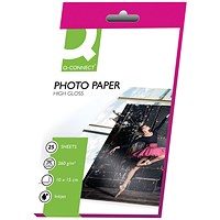 Q-Connect 100mm x150mm Photo Paper, Glossy, 260gsm, Pack of 25