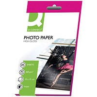 Q-Connect 100mm x150mm Photo Paper, Glossy, 260gsm, Pack of 25 Q-Connect 100mm x150mm Photo Paper, Glossy, 260gsm, Pack of 25