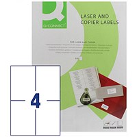 Q-Connect Multi-Purpose Labels, 4 Per Sheet, 105x148mm, White, 2000 Labels