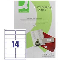 Q-Connect Multi-Purpose Labels, 14 Per Sheet, 99.1x38.1mm, White, 7000 Labels