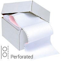 Q-Connect Computer Listing Paper, 2 Part, 11 inch x 241mm, Perforated, White & Pink Sheets, Box (1000 Sheets)