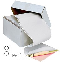 Q-Connect Computer Listing Paper, 3 Part, 11 inch x 241mm, Perforated, White, Yellow & Pink, Box (700 Sheets)