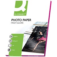 Q-Connect A4 Photo Paper, Glossy, 260gsm, Pack of 50
