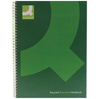 Q-Connect Wirebound Recycled Executive Notebook, A4, Ruled, 160 Pages, Green, Pack of 3