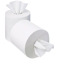 2Work 1-Ply Mini Centrefeed Roll, 120m, White, Pack of 12