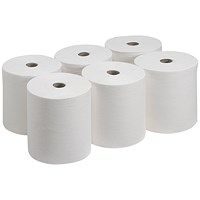 2Work 2-Ply Centrefeed Roll, 150m, White, Pack of 6