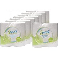 2Work Recycled Toilet Roll, Large 320 Sheet Rolls, Pack of 36