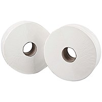 2Work Mini Jumbo Toilet Roll, 2-Ply, 200 Metres, Pack of 12