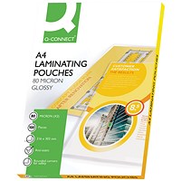 Q-Connect A4 Laminating Pouches, 160 Microns, Glossy, Pack of 100 Q-Connect A4 Laminating Pouches, 160 Microns, Glossy, Pack of 100