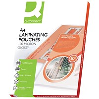 Q-Connect A4 Laminating Pouches, 200 Microns, Glossy, Pack of 100