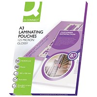 Q-Connect A3 Laminating Pouches, 250 Microns, Glossy, Pack of 100