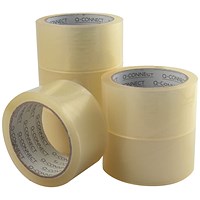 Q-Connect Packaging Tape, Low/Noise, 50mmx66m, Clear, Pack of 6