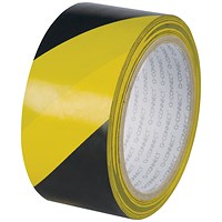 Q-Connect Hazard Tape, Yellow / Black, 48mm x 20m, Pack of 6