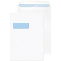 Q-Connect C4 Window Envelopes, Self Seal, 90gsm, White, Pack of 75