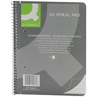 Q-Connect Wirebound Pad, A5, Ruled & Peforated, 160 Pages, Grey, Pack of 5